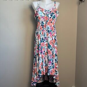 Torrid 0 Sleeveless Floral Maxi Dress Ruffle High Low Layered Bust Tie Waist